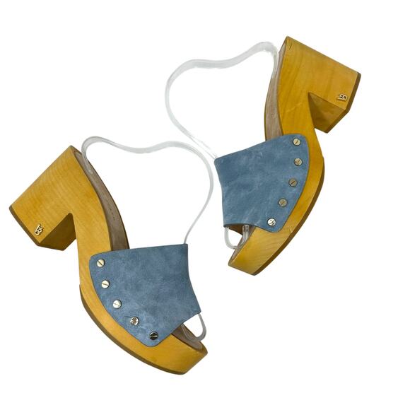Veronica Beard Hannalee Suede Clog Sandals Heels Slide Wooden Blue‎ Size 10 - Picture 1 of 14